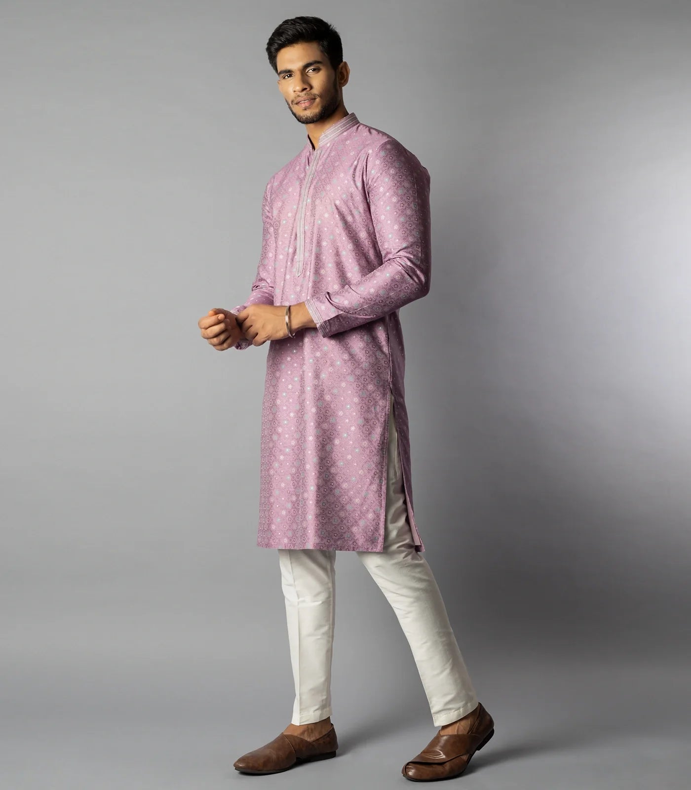 RmKV Mauve Orchid Kurta With White Straight Fit Pants-Mauve - view 2