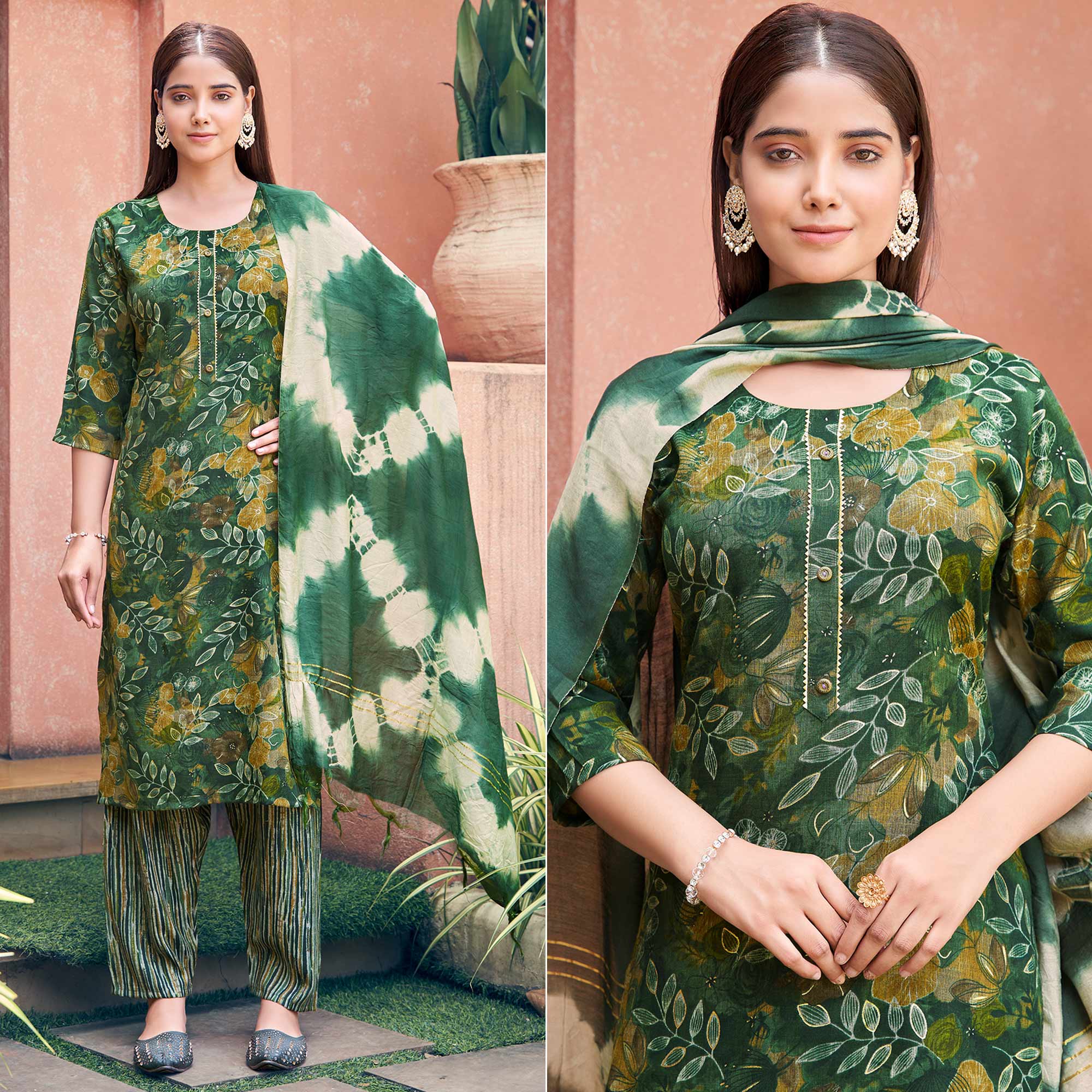 Green suits – BlackTree green-floral-foil-printed-rayon-suit-2