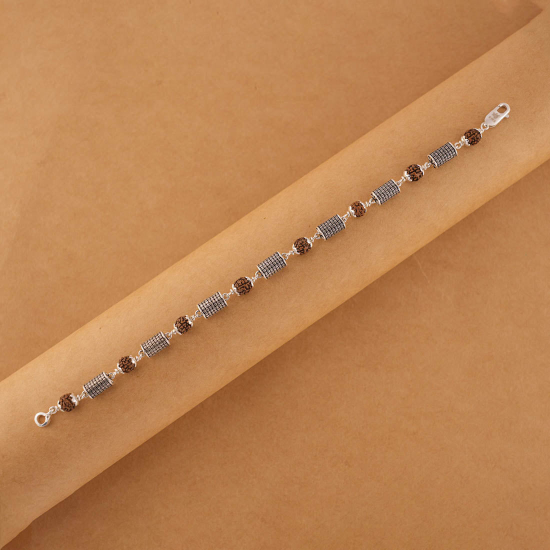 Prinjal Jewellers Rudraksha and Hollow Cylindrical Silver Beads Bracelet - view 2