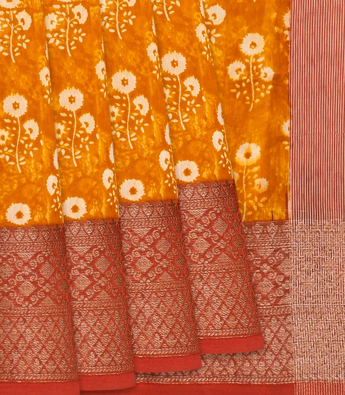 RmKV Orange Chanderi Cotton Saree Printed With Floral Motifs-Orange