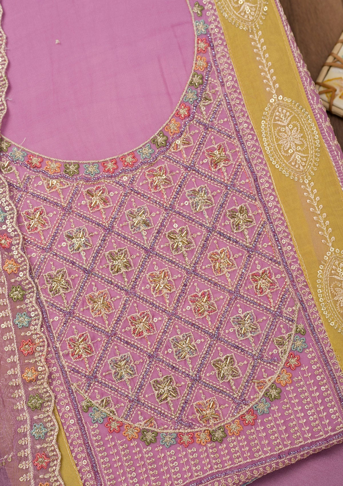 Koskii Lavender Threadwork Semi Crepe Unstitched Salwar Suit - view 2