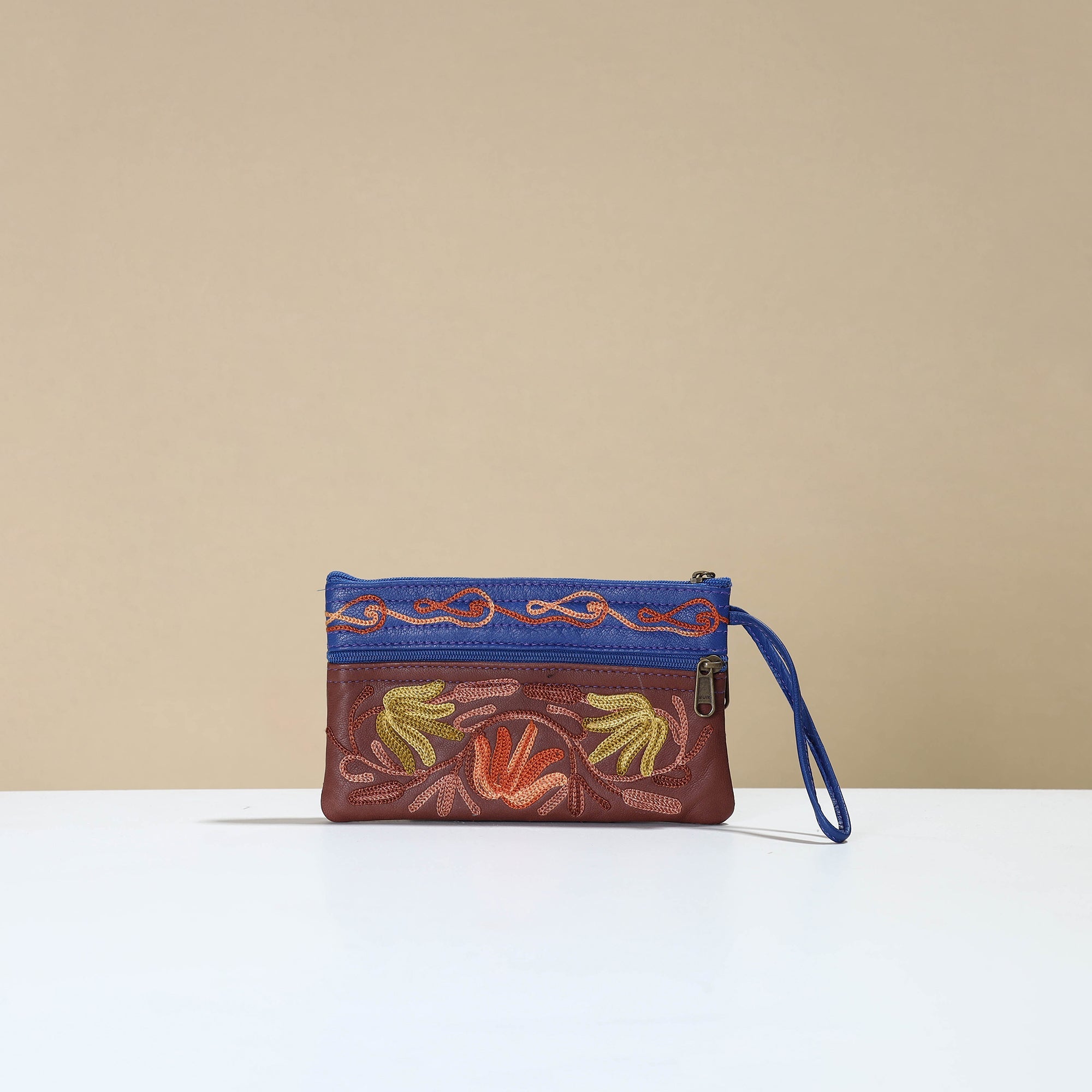 ITOKRI CRAFTS INITIATIVE Brown - Kashmiri Crewel Hand Embroidery Leather Clutch 12