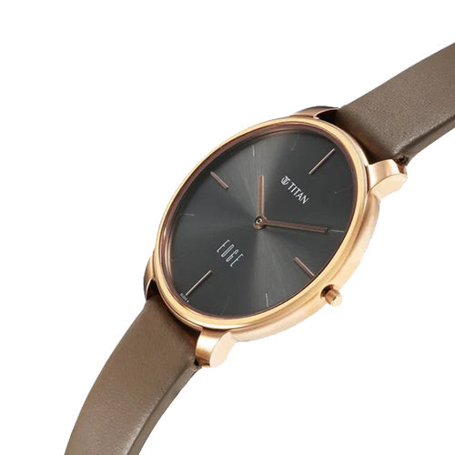 Titan Edge Black Dial Beige Leather Strap Watch for Women 34.5mm NT2654WL01 - view 2