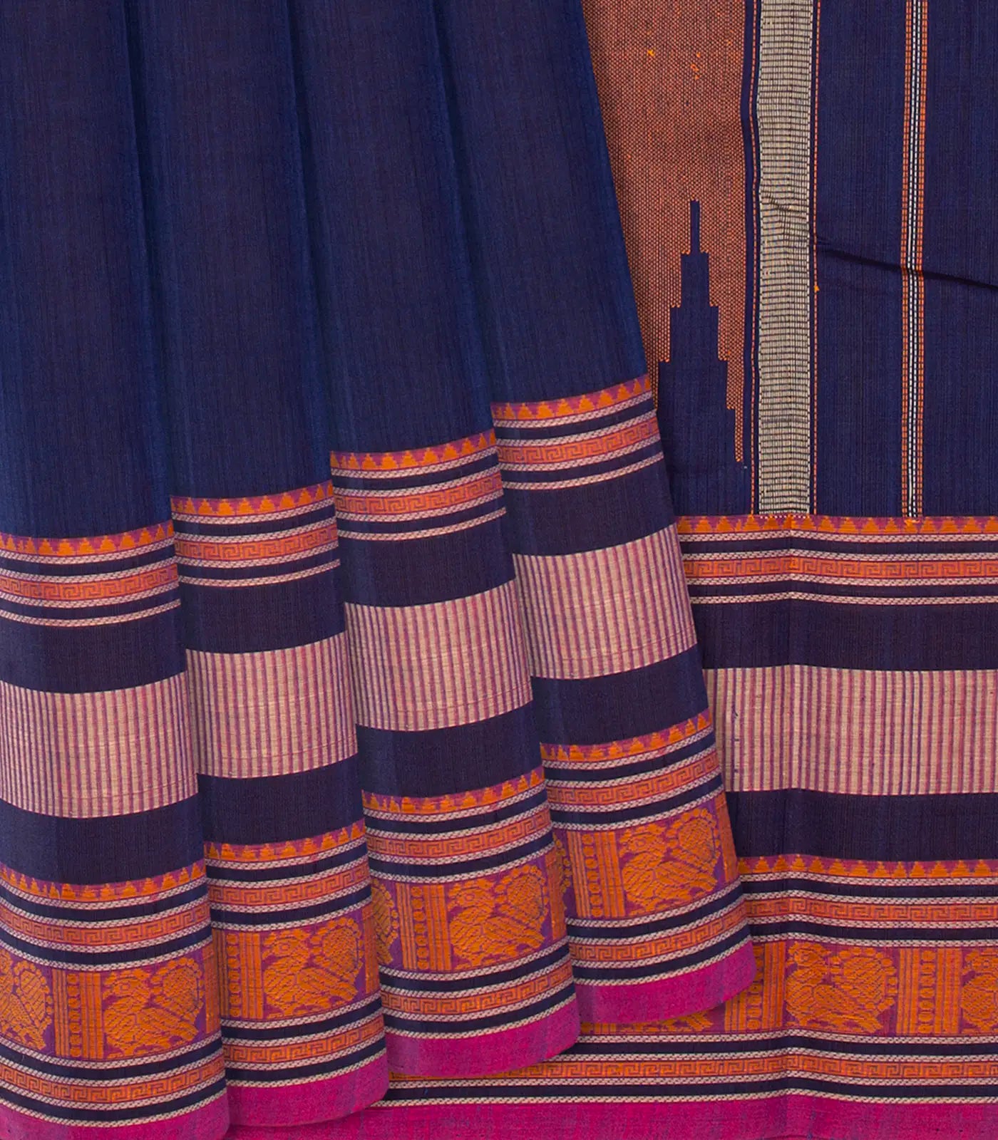 RmKV Navy Blue Handloom Plain Kanchi Cotton Saree -Navy Blue