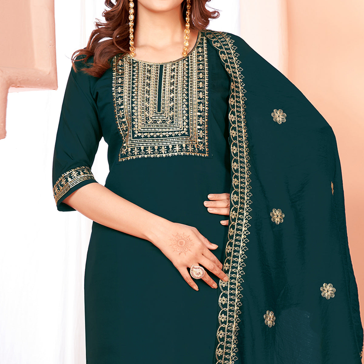 Peachmode Seller Blue Sequins Embroidered Viscose Salwar Suit - view 3