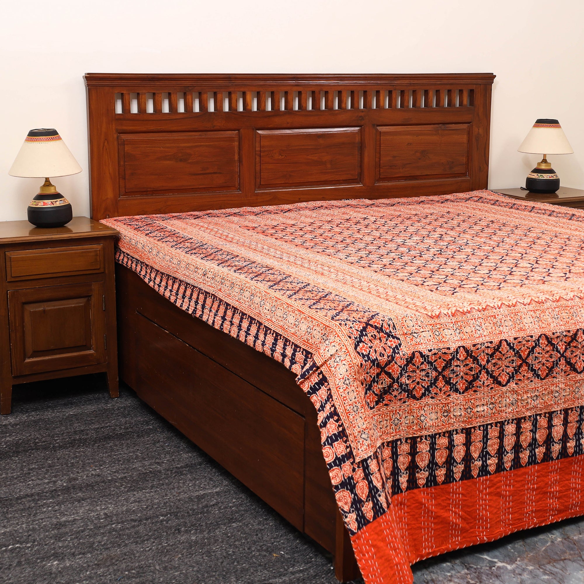 SHADES OF MARUDHARA Green - Ajrakh Print Double Tagai Kantha Bed Cover 47 2024/1159-1 47