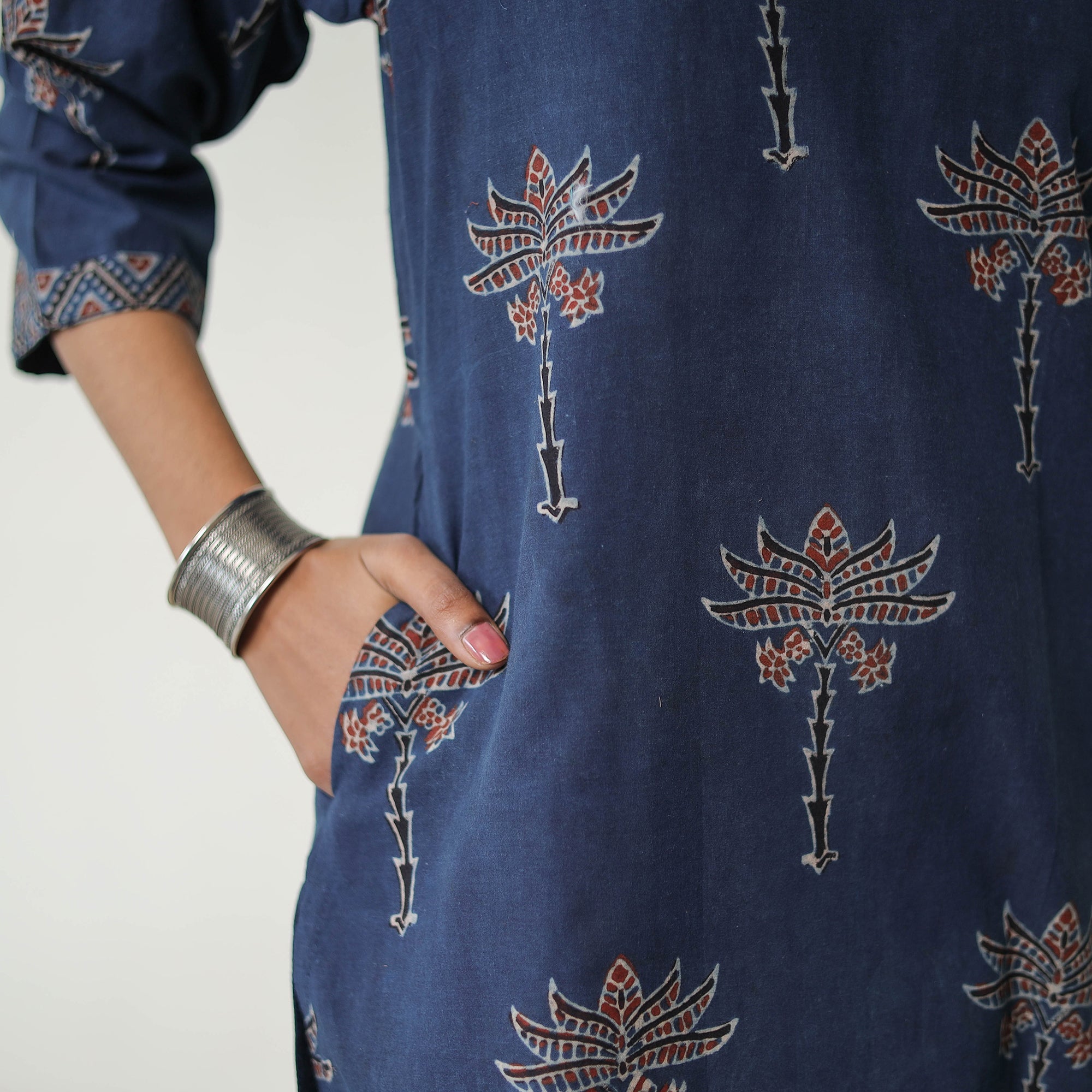ITOKRI CASUALS Blue - Block Printed Cotton Straight Ajrakh Kurta 20 - view 7