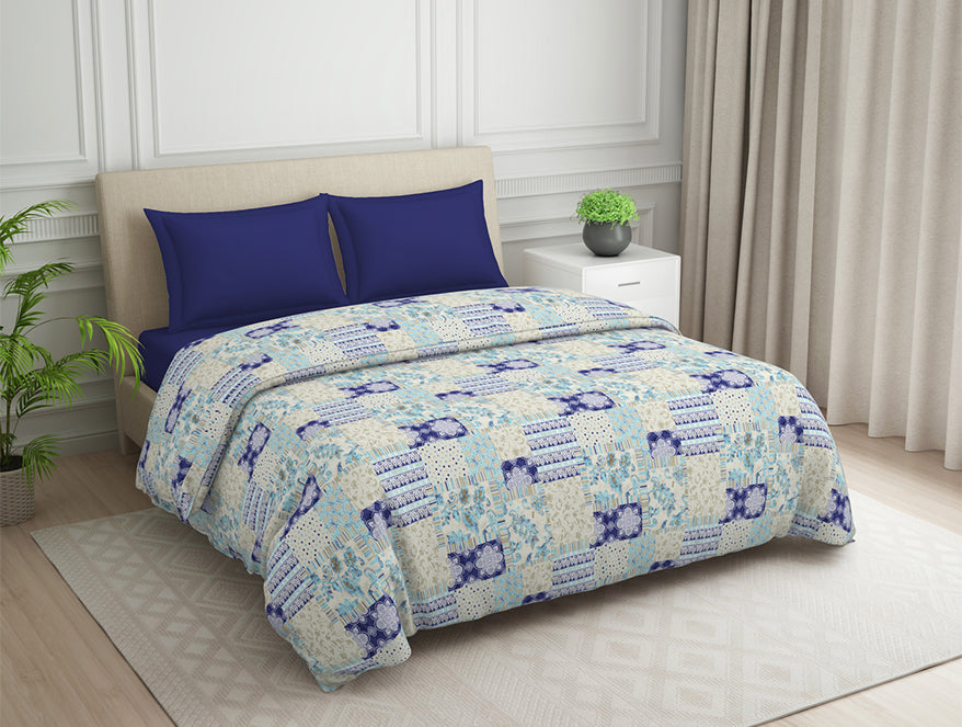 Spaces India Geometric Blue Polycotton Quilt Double Harmony - By Welspun - view 2