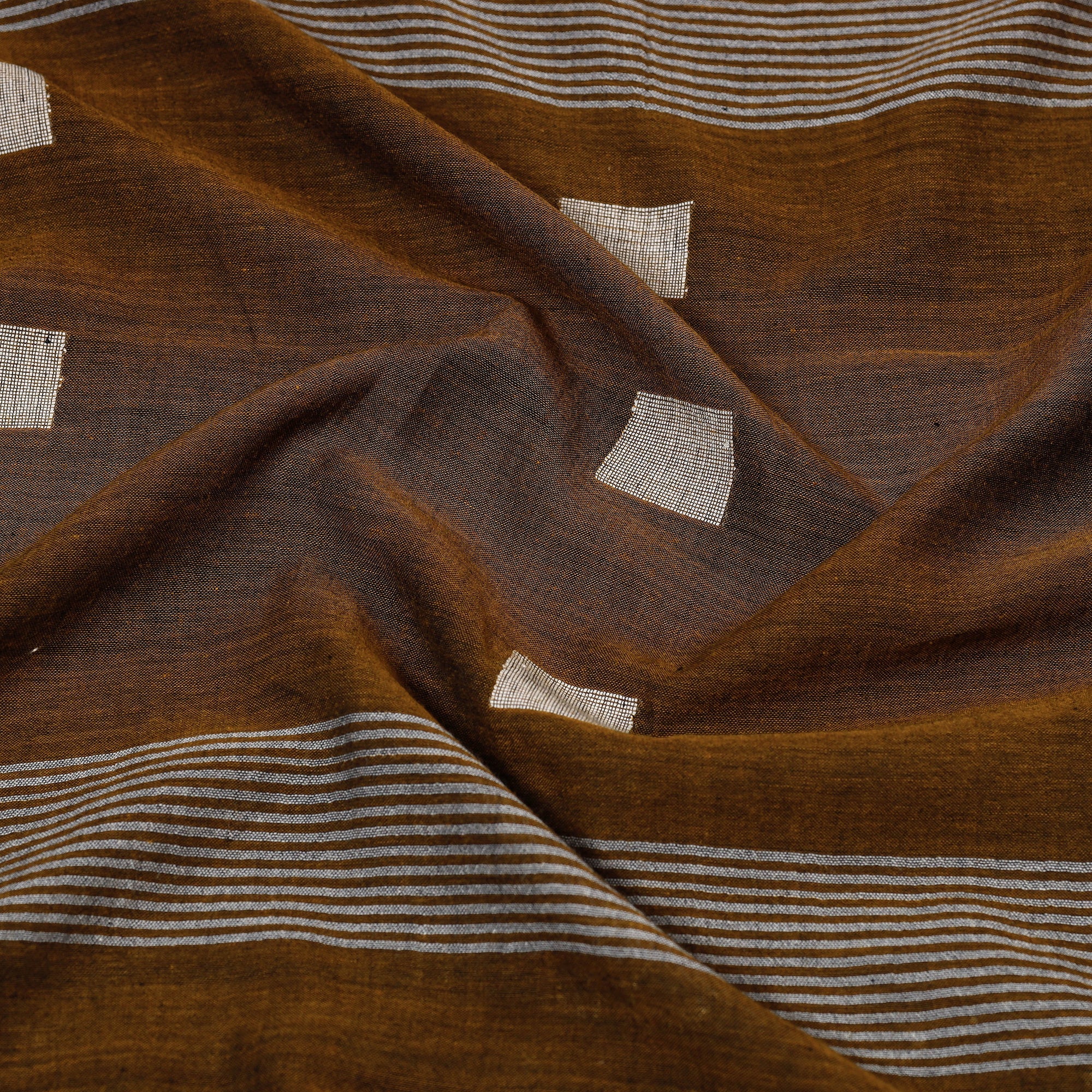 SASHA Brown - Phulia Jamdani Handloom Cotton Stole with Tassels - view 2