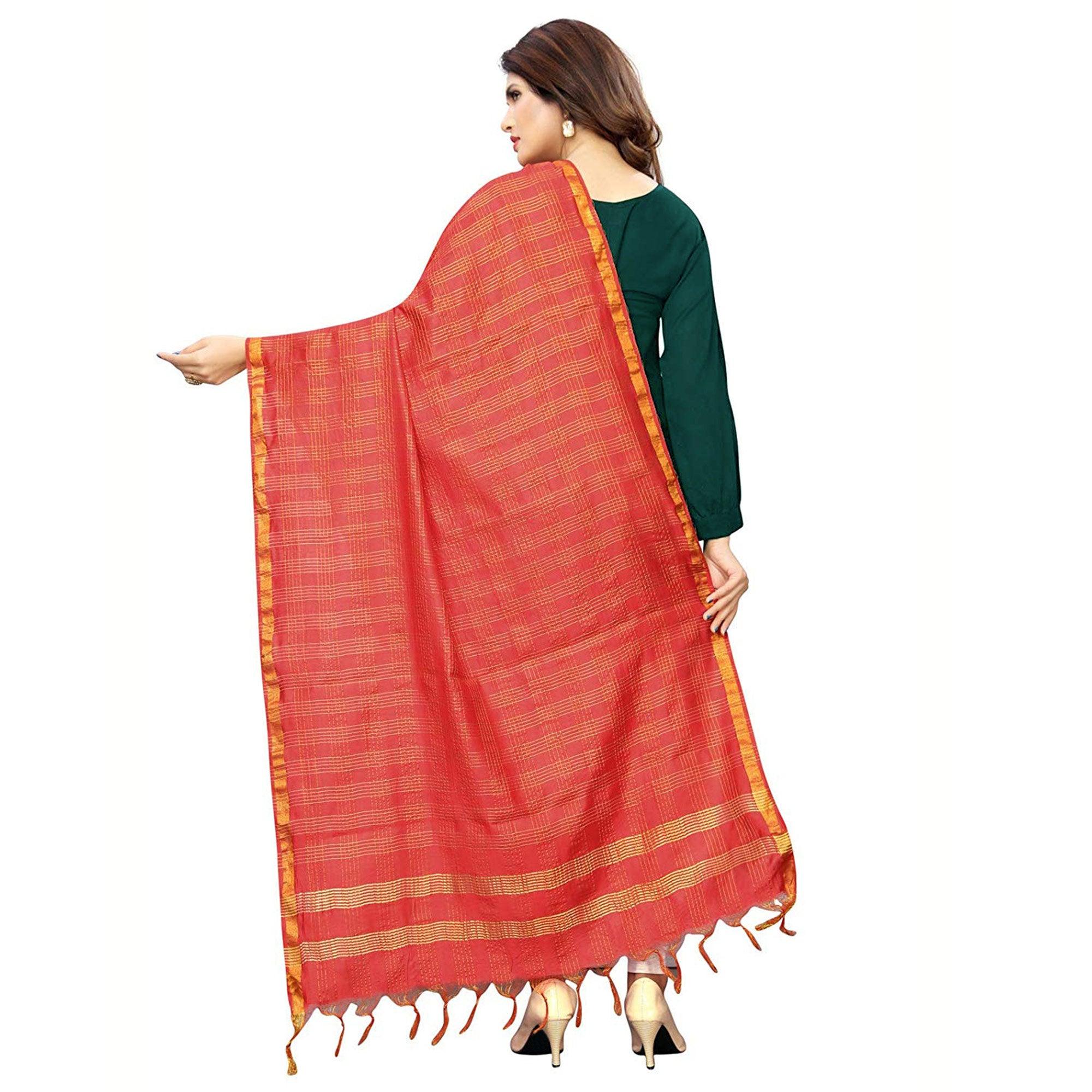 Peachmode Seller Charming Red Colored Festive Wear Cotton Silk Dupatta - view 3