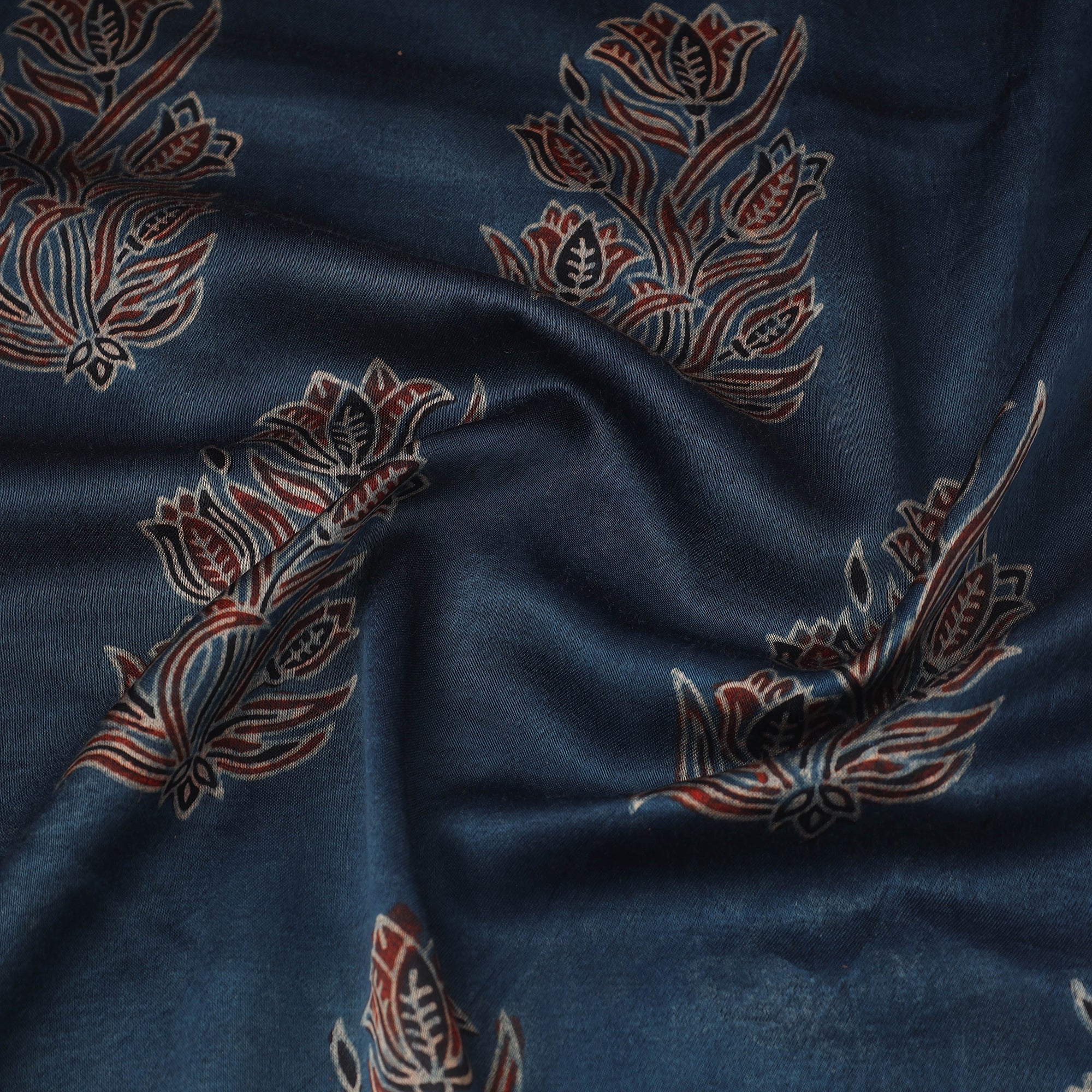 KACHCHH JI CHHAAP Blue - Block Print Mashru Silk Natural Dyed Ajrakh Fabric 73 - view 3