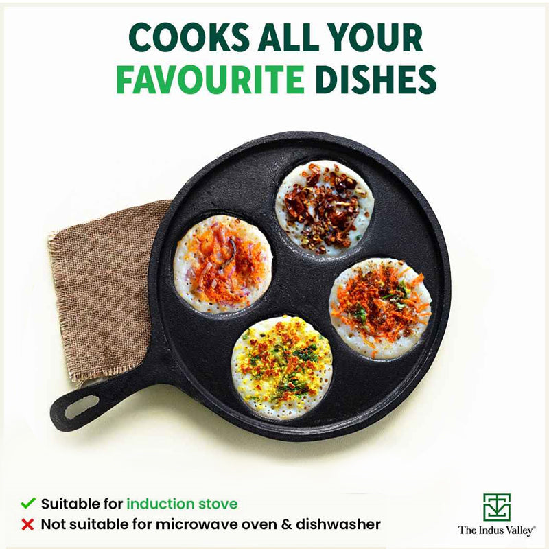 The Indus Valley CASTrong Cast Iron Uttapam/ Set Dosa Tawa, 4 Pit,Pre-seasoned, 100% Pure, Toxin-free, Induction, 27.5cm - view 10