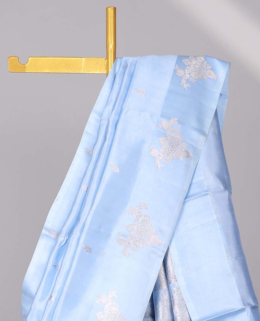 Pothys Blue floral buttas raw mango silk saree with self floral border & jaal zari design pallu - view 3