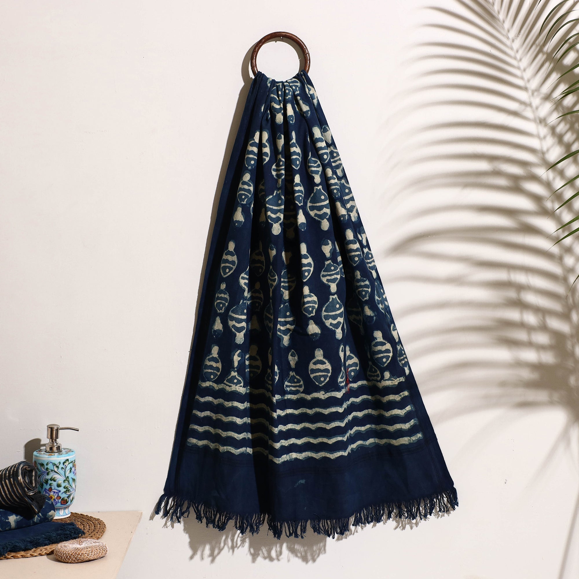 BINDAAS UNLIMITED Blue - Bindaas Block Printed Handloom Cotton Towel