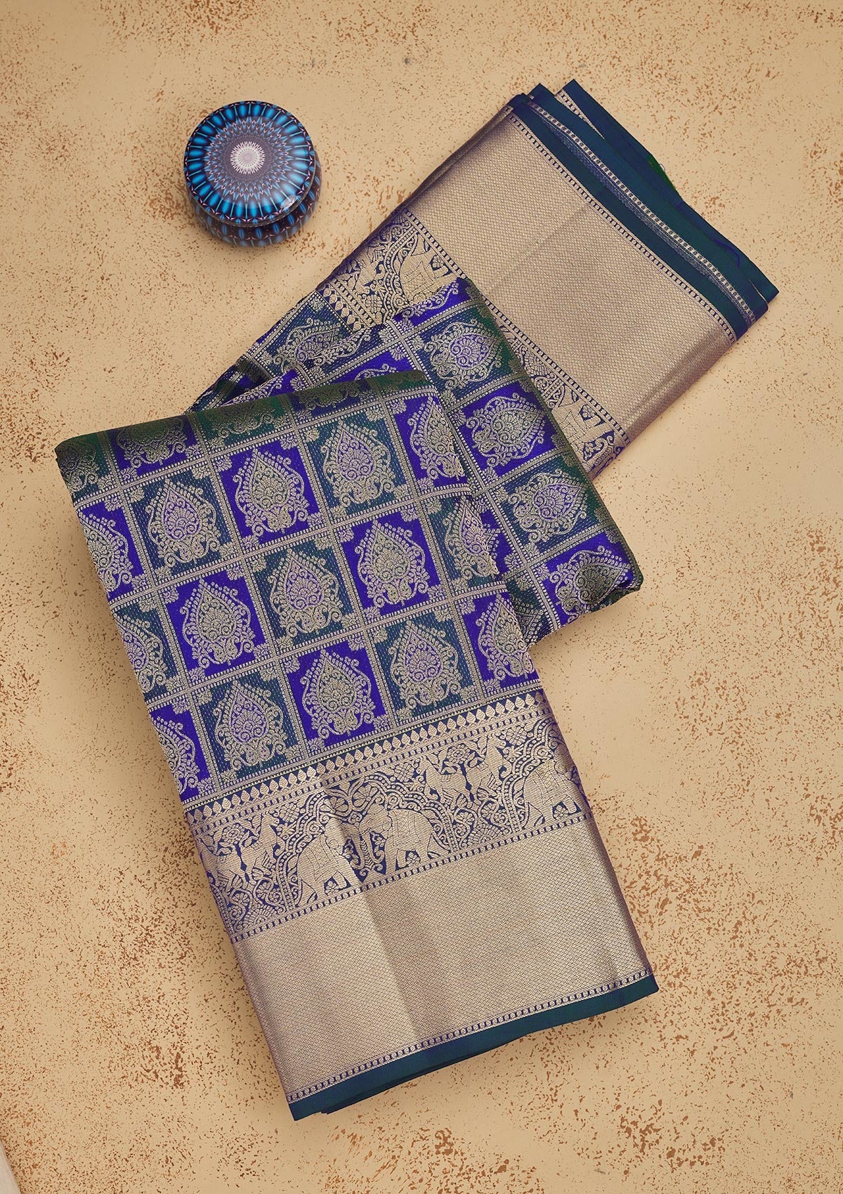 Koskii Peacock Blue Zariwork Pure Silk Saree – Women's
