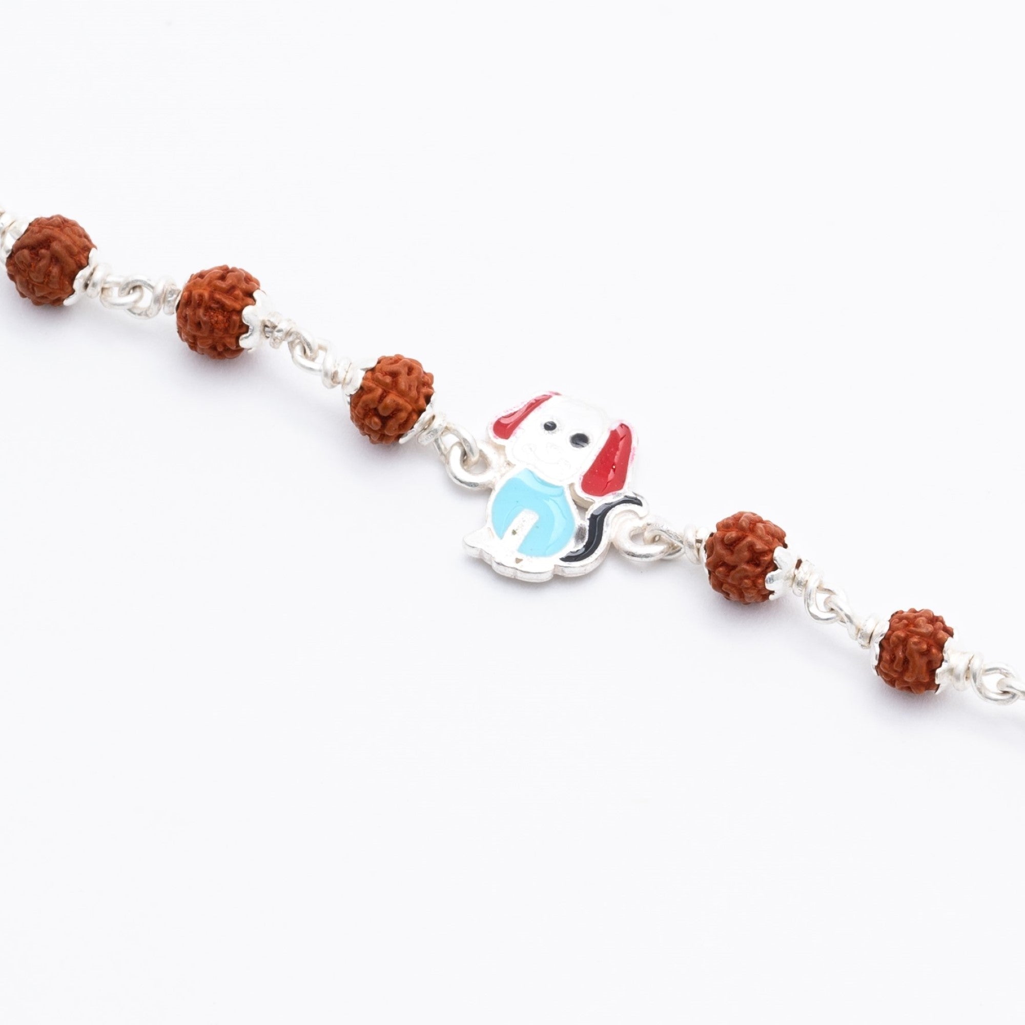 Prinjal Jewellers Rudraksha Silver Bracelet with Colorful Puppy Single Line for Kids