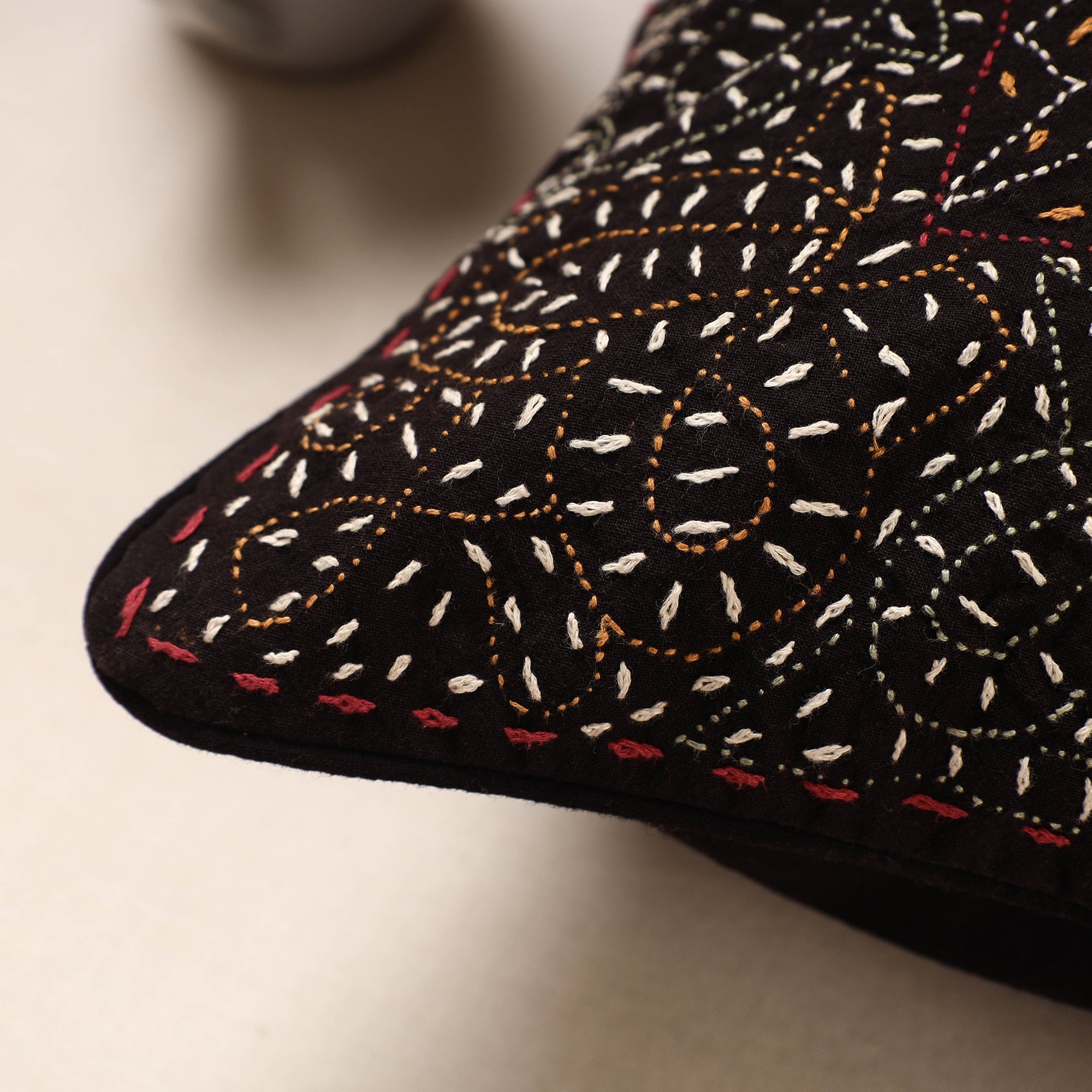 Black - Kala Raksha Rabari Bakhiya Hand Embroidered Pure Cotton Cushion Cover (16 x 16 in) - view 2