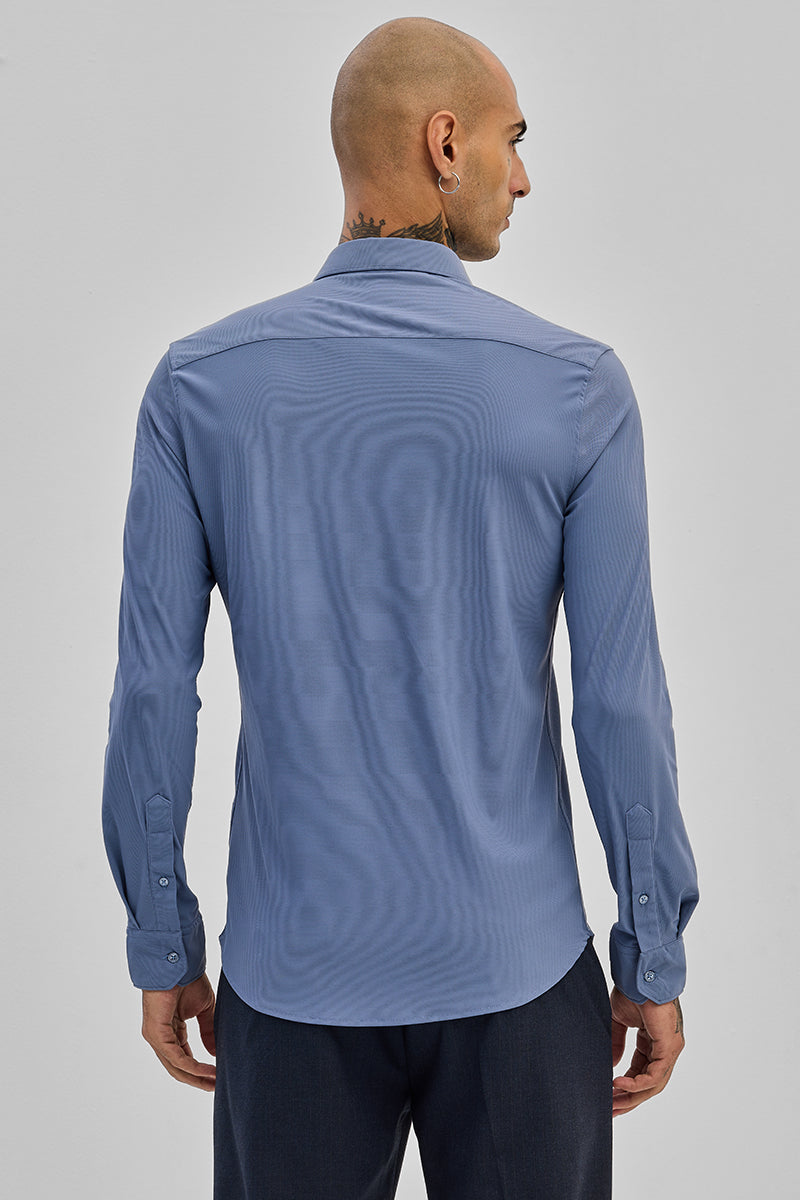SNITCH Blue Stretchable Slim Fit Shirt - view 7