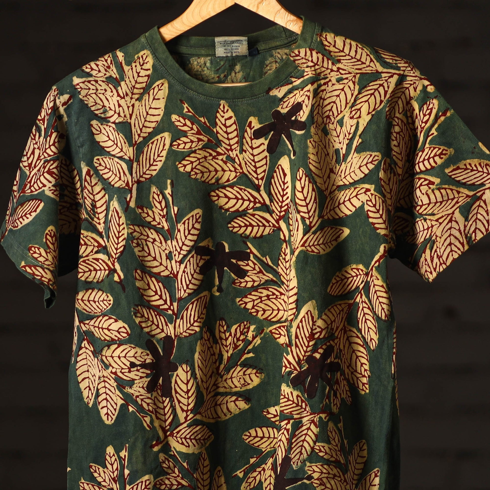 BINDAAS UNLIMITED Green - Bindaas Block Art Prints Natural Dyed Cotton Unisex Round Neck T-shirt - view 2