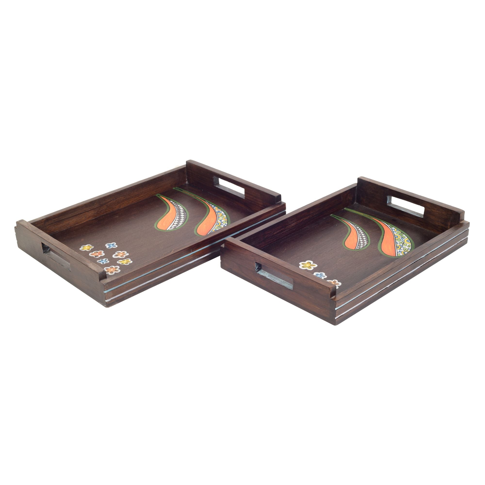 ART CREATIONS BY SUMAN SONTHALIA Brown - Blooming Leaves Serving Trays (Set of 2) - view 2