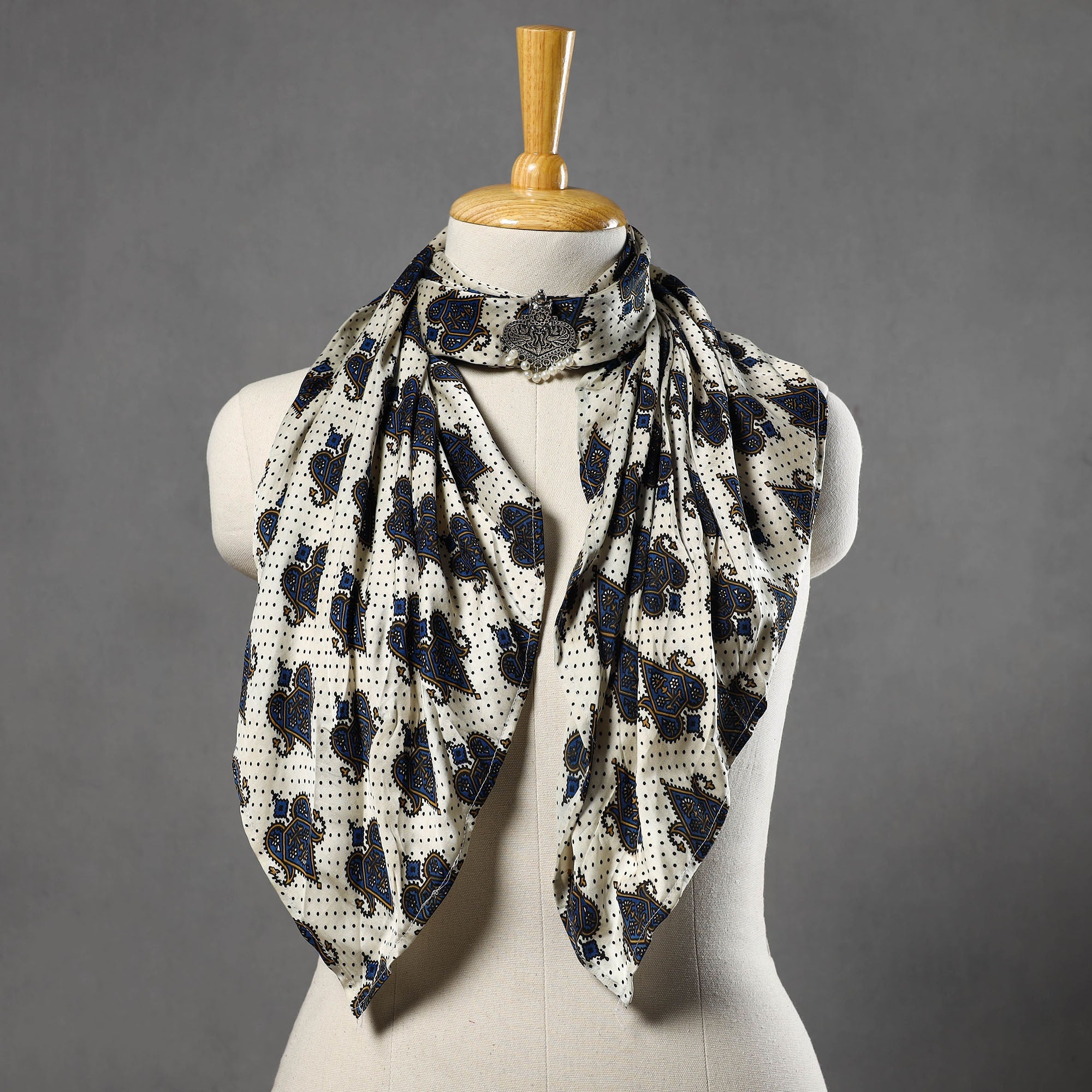 HAVELI CHRONICLES Block Printed Modal Silk Pendant Necklace Scarf 39