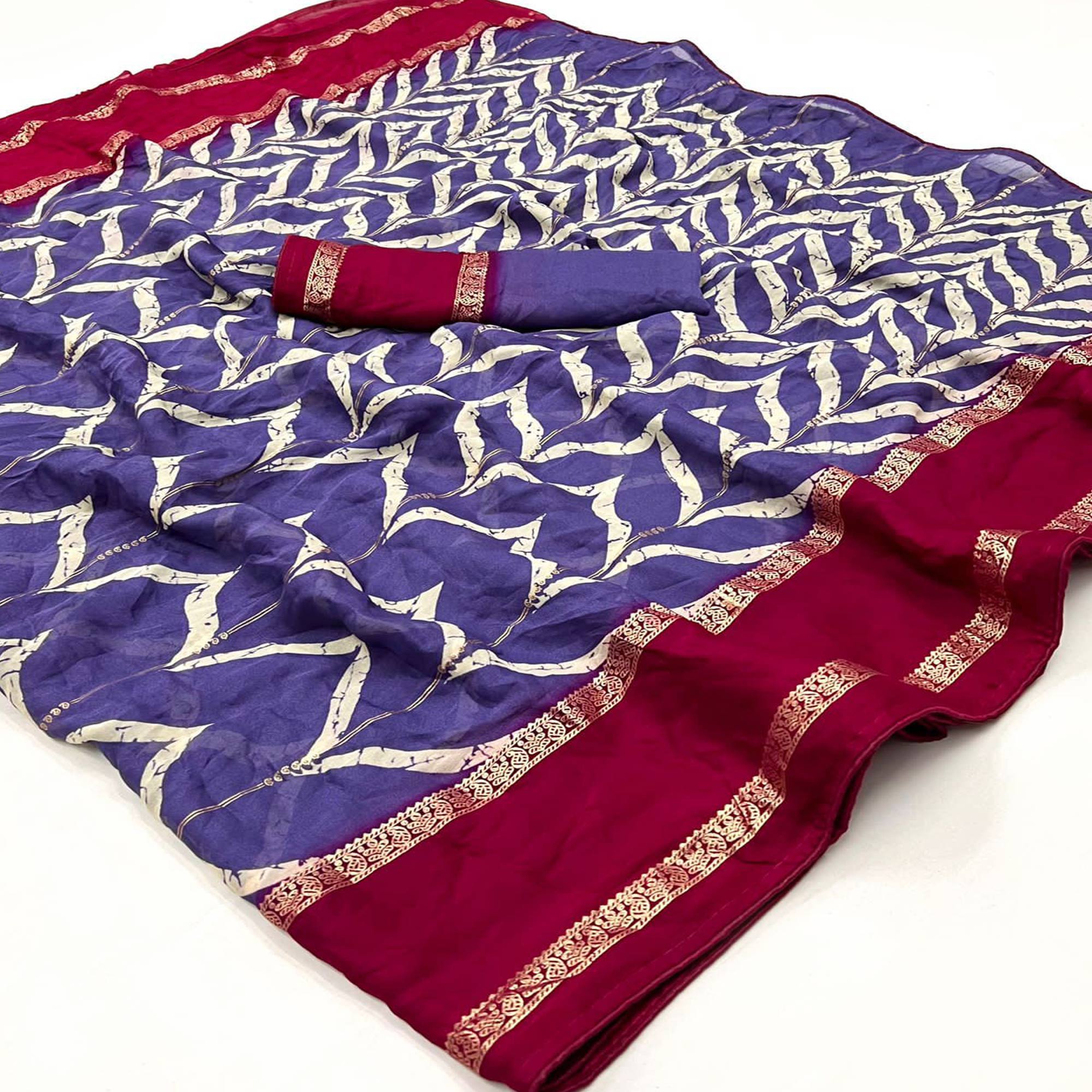 Peachmode Lavender Printed Georgette Saree – Women's