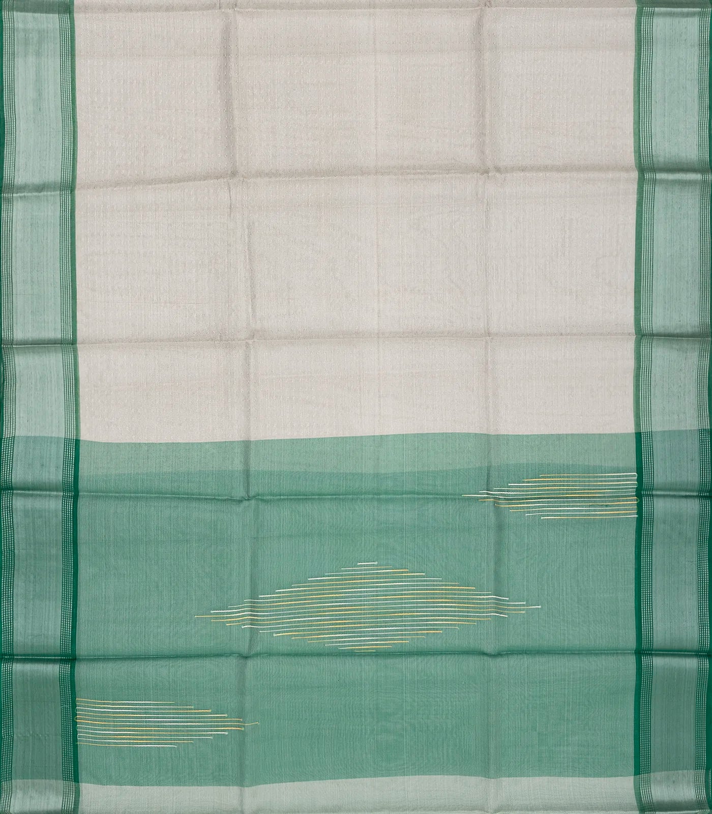 RmKV Grey Blended Tussar Tissue Saree With Green Border-Grey - view 2