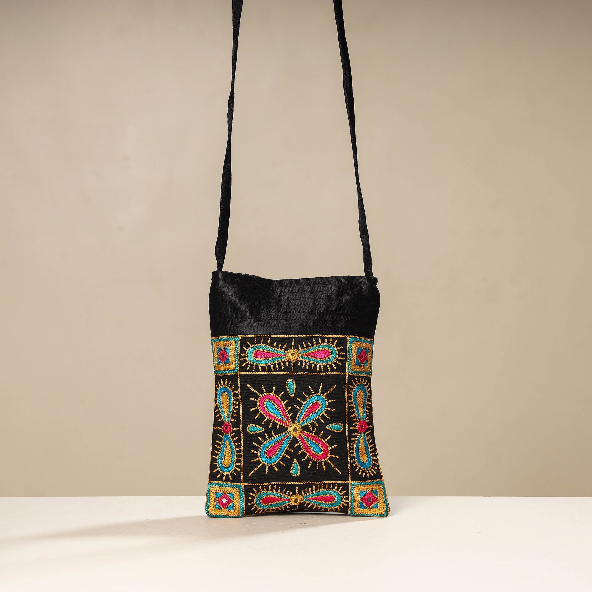 WAMA BY SMITA JAIN Black - Kutch Ahir Embroidery Mashru Silk Sling Bag - view 2