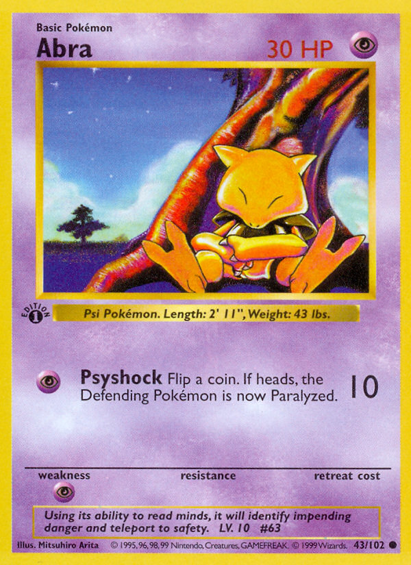 1st edition base1-43 – Pokémon Abra - 43/102 - Common - 1st Edition [base1-43] [Non-Holo] - Abra - 43/102 - Common - 1st Edition