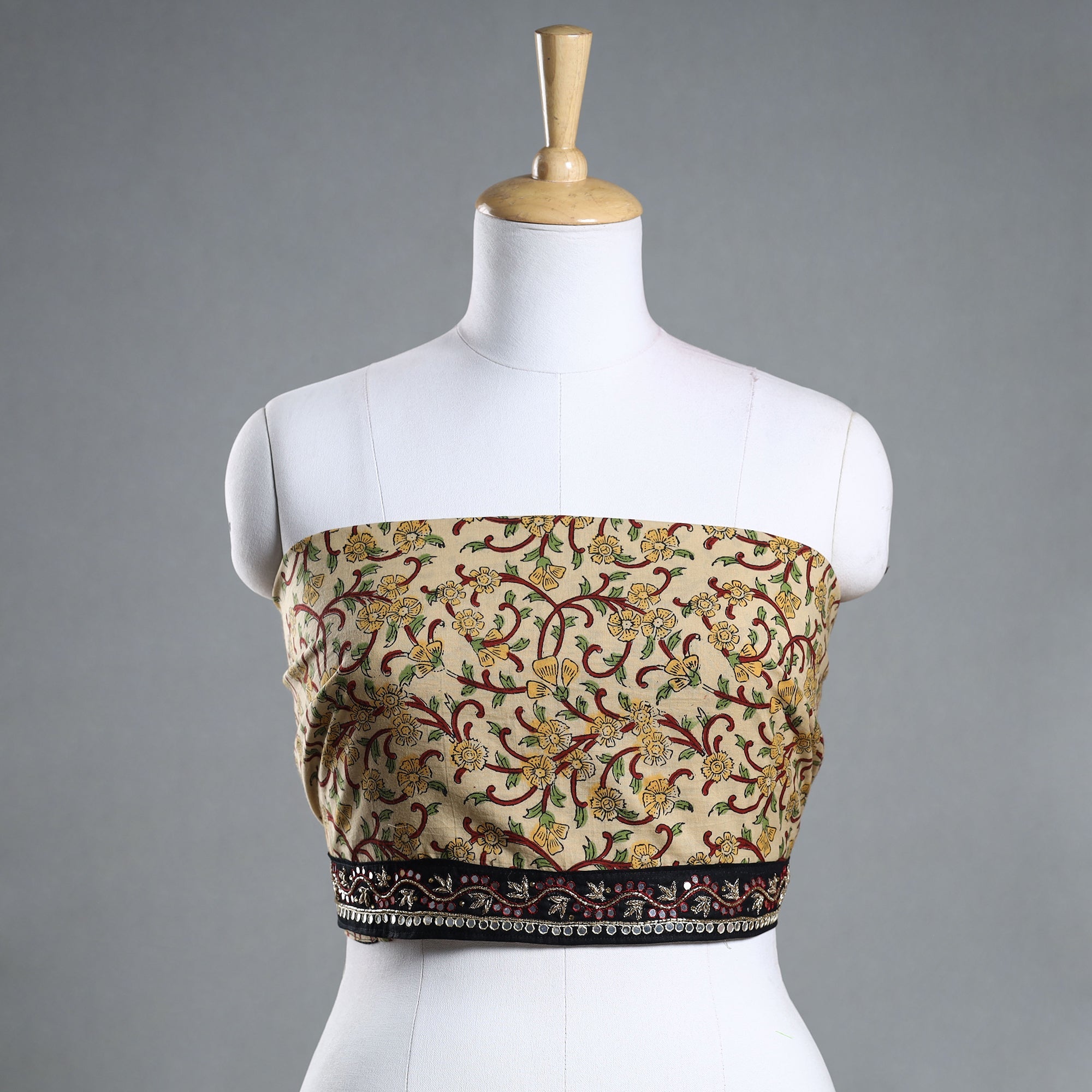 NOORI BAZAR Beige - Zardozi Hand Embroidered Sanganeri Cotton Blouse Piece