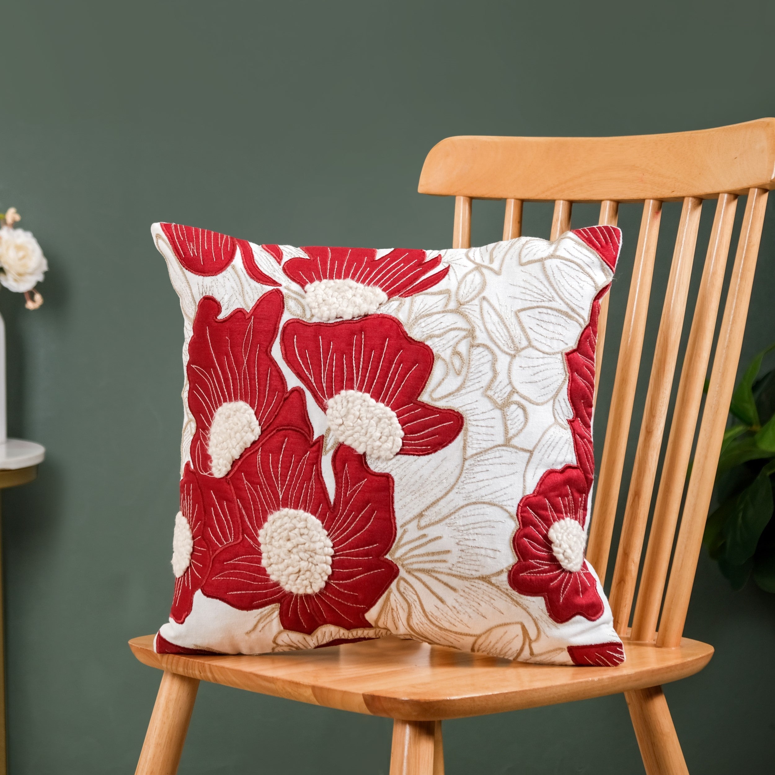 Nestasia Bold Flower Applique Couch Cushion Cover 16x16 Inch