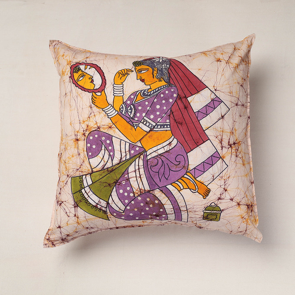 KACHCHH JI CHHAAP Beige - Hand Batik Printed Pure Cotton Cushion Cover (18 x 18 in)