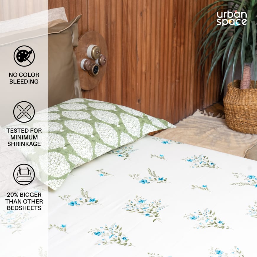 Urban Space -Home Furnishing Store 220 TC 100% Cotton printed double bedsheet - Valley Blue - view 4