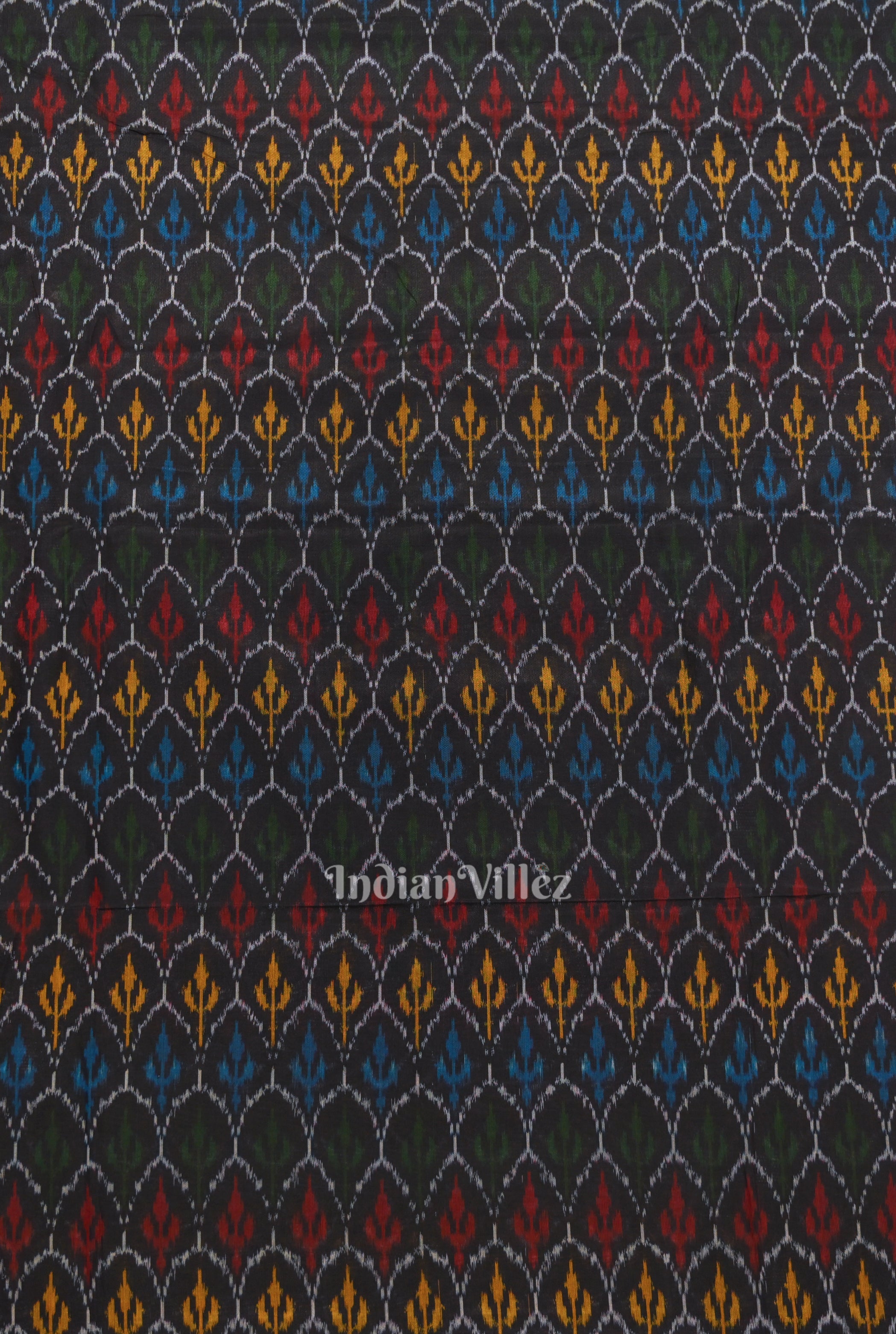 IndianVillèz Black Tribal Motif Pochampally Ikat Silk & Cotton (Sico) Fabric - view 3