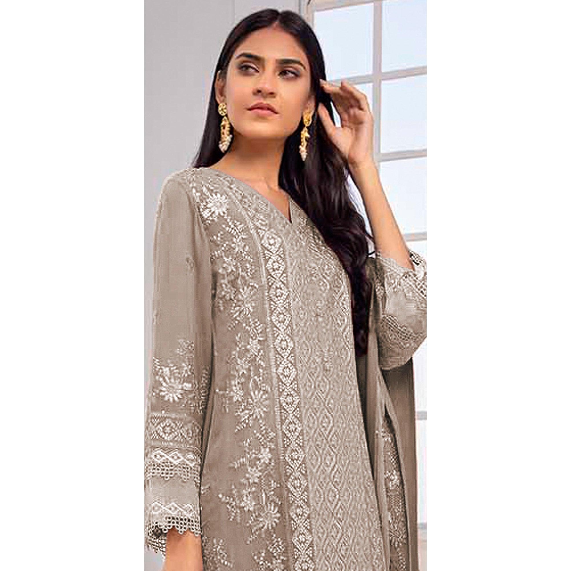 Peachmode Coffee Embroidered Georgette Pakistani Suit - view 5