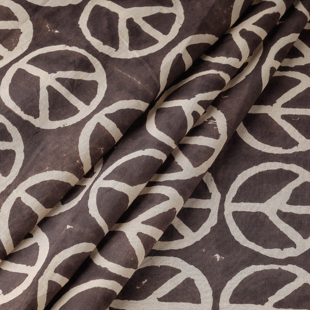 BINDAAS UNLIMITED Brown - Peace कबूतर Wala - Bindaas Block Printed Natural Dyed Cotton Fabric - view 2