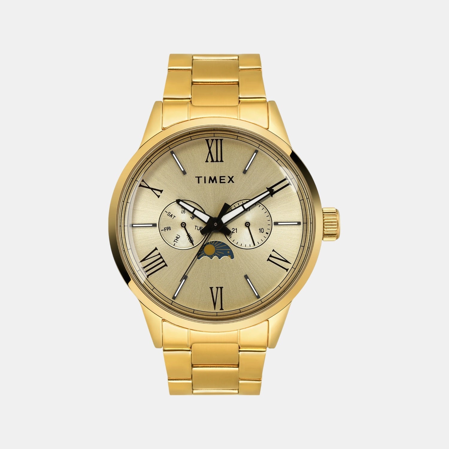 Timex Fashion Men Quartz Champagne Dial Multi-Function Stainless Steel Watch TWEG19945
