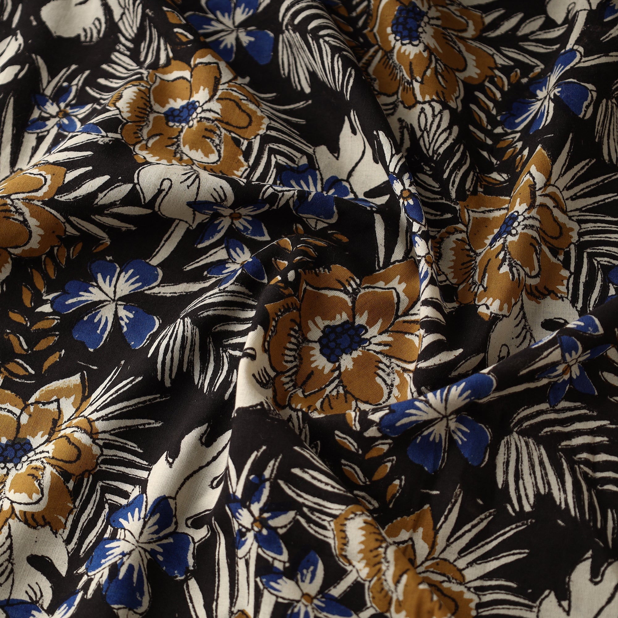 HAVELI CHRONICLES Black with Flowers Block Printed Cotton Bagru Fabric 18 - view 3