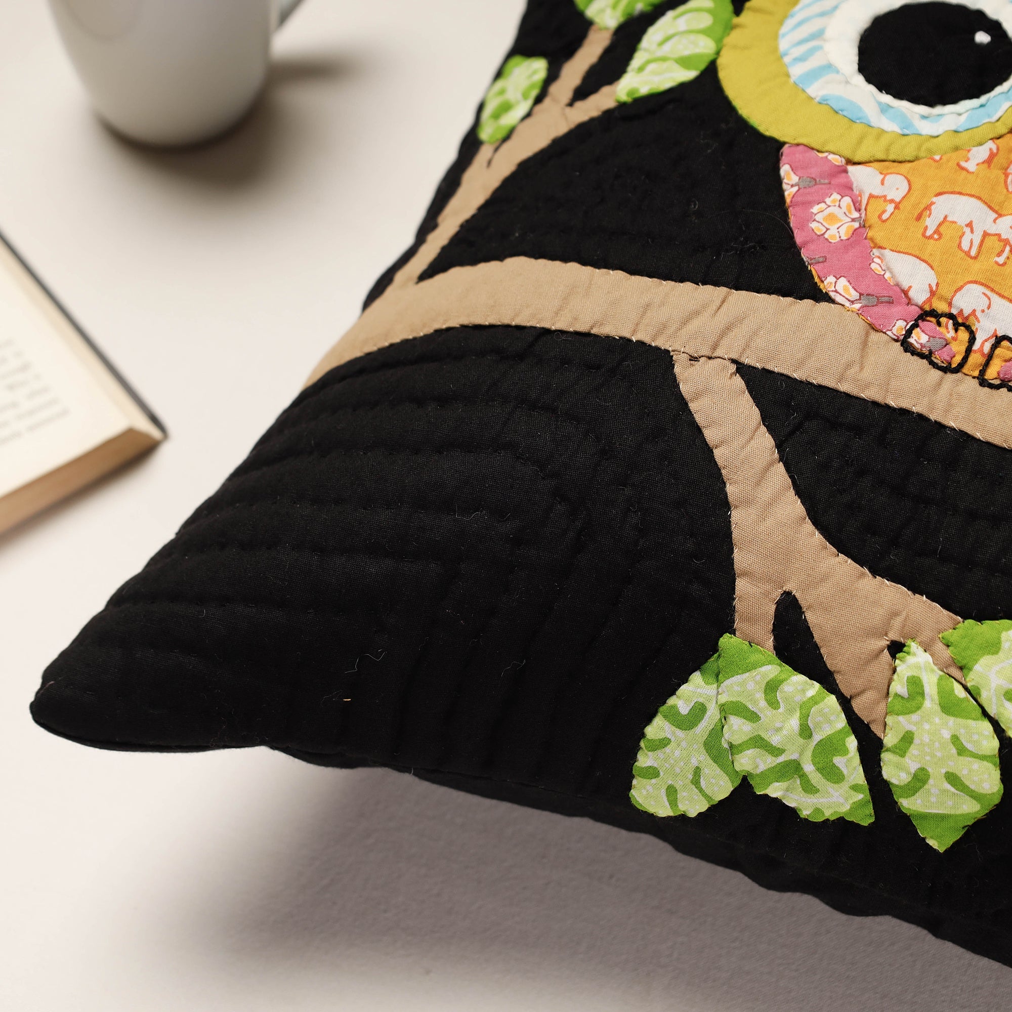 PURKAL STREE SHAKTI SAMITI Black - Applique Quilted Cotton Cushion Cover (16 x 16 in) - view 2
