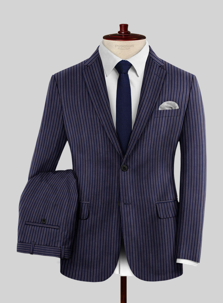 StudioSuits Reda Bravon Navy Blue Stripe Wool Suit