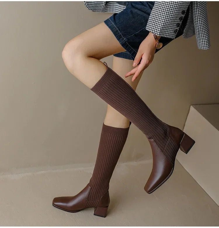 Alamode By Akanksha Lia Knee High Trendy Sock Leather Boots