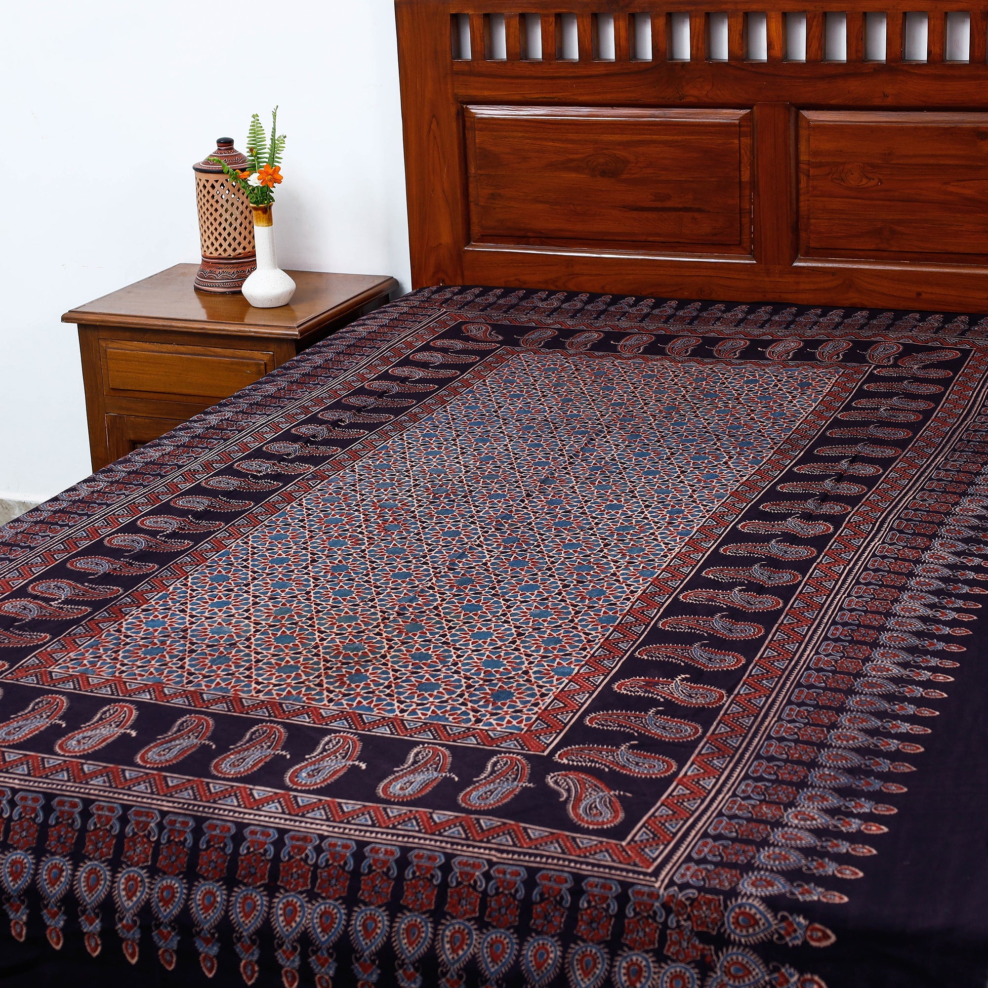 KACHCHH JI CHHAAP Black - Ajrakh Block Printed Cotton Single Bed Cover (90 x 60 in) - view 2