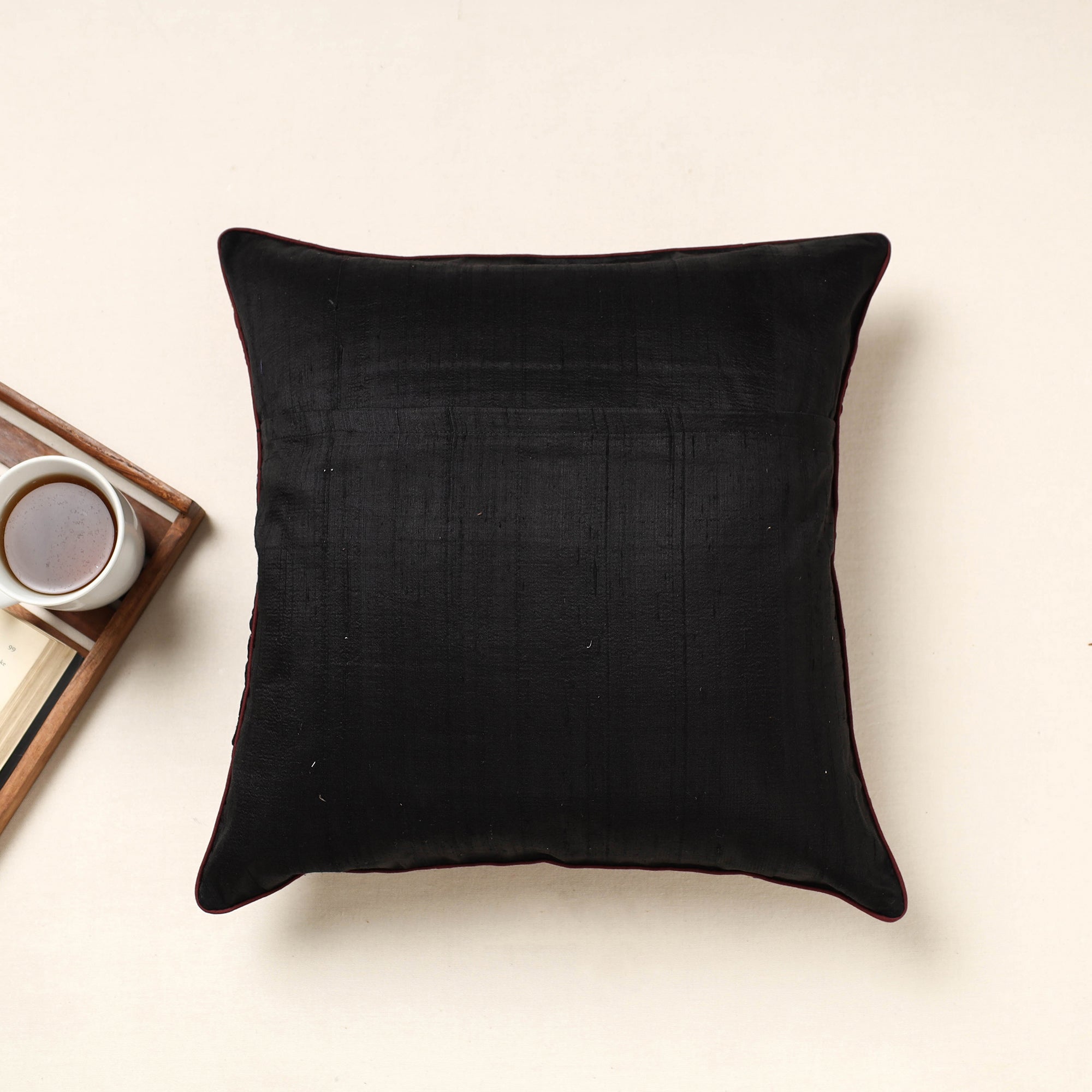 QASAB Black - Kutch Ahir Hand Embroidery Silk Cushion Cover (16 x 16 in) - view 3