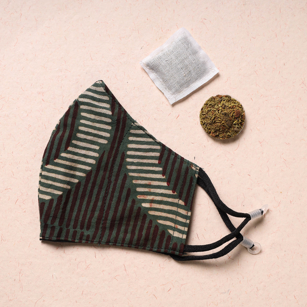 JALPARI Block Printed Cotton 3 Layer Snug Fit Face Cover with Herb Pocket
