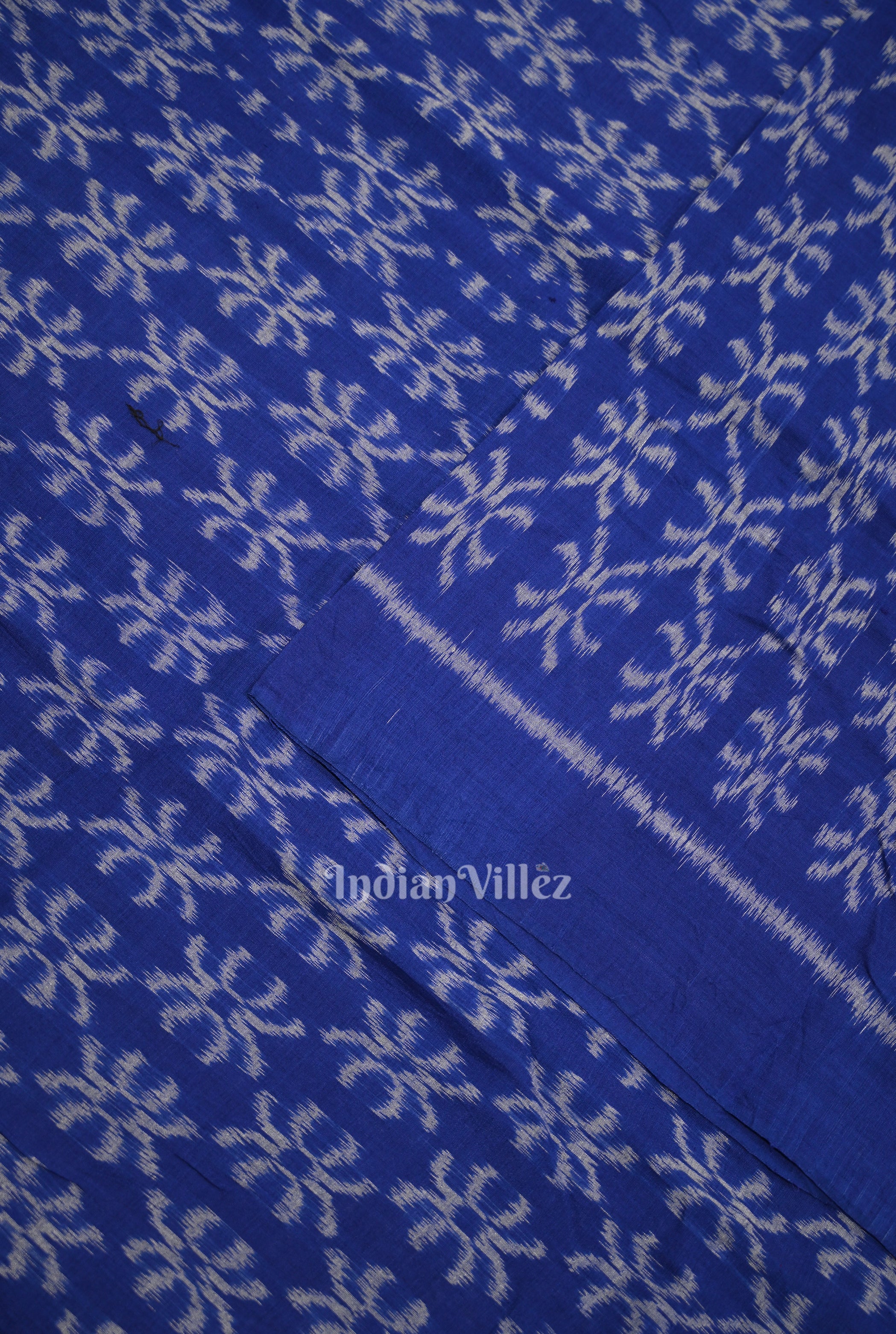 IndianVillèz Blue Floral Motif Sambalpuri Odisha Ikat Cotton Fabric - view 2