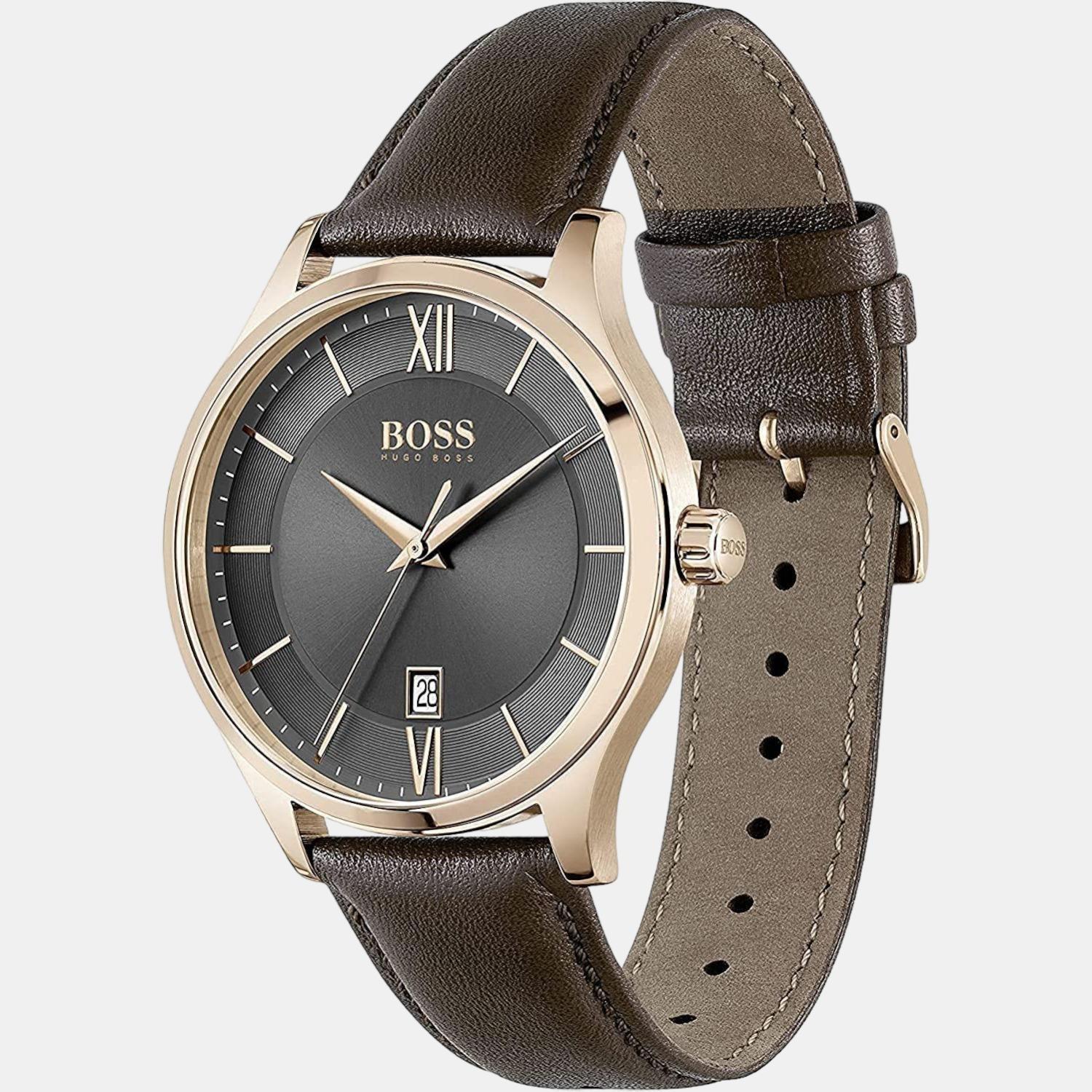 Boss Elite Unisex Quartz Brown Dial Analog Leather Watch 1513894 - view 2