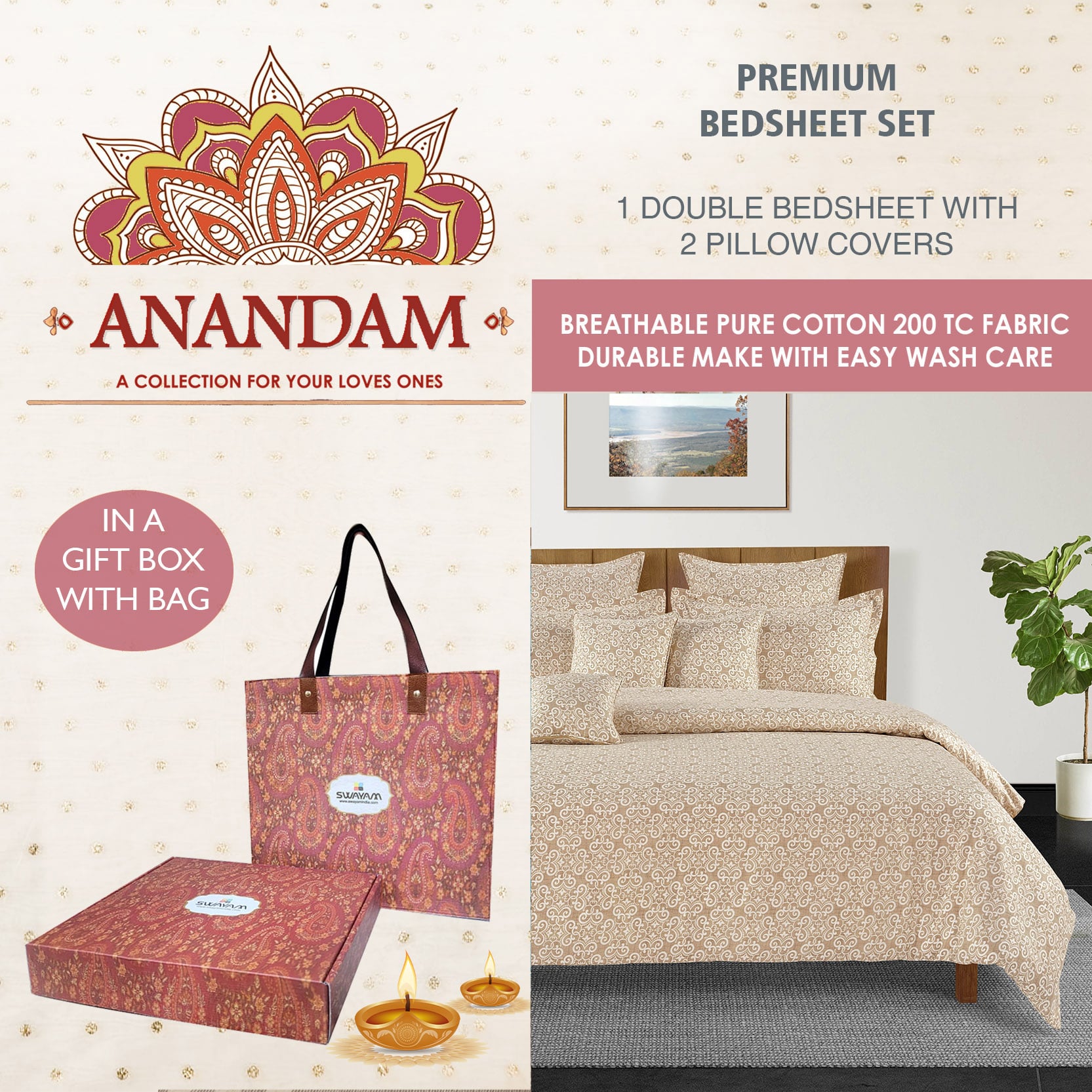 Swayam India Anandam Double Bedsheet with 2 Pillow Covers - 14105
