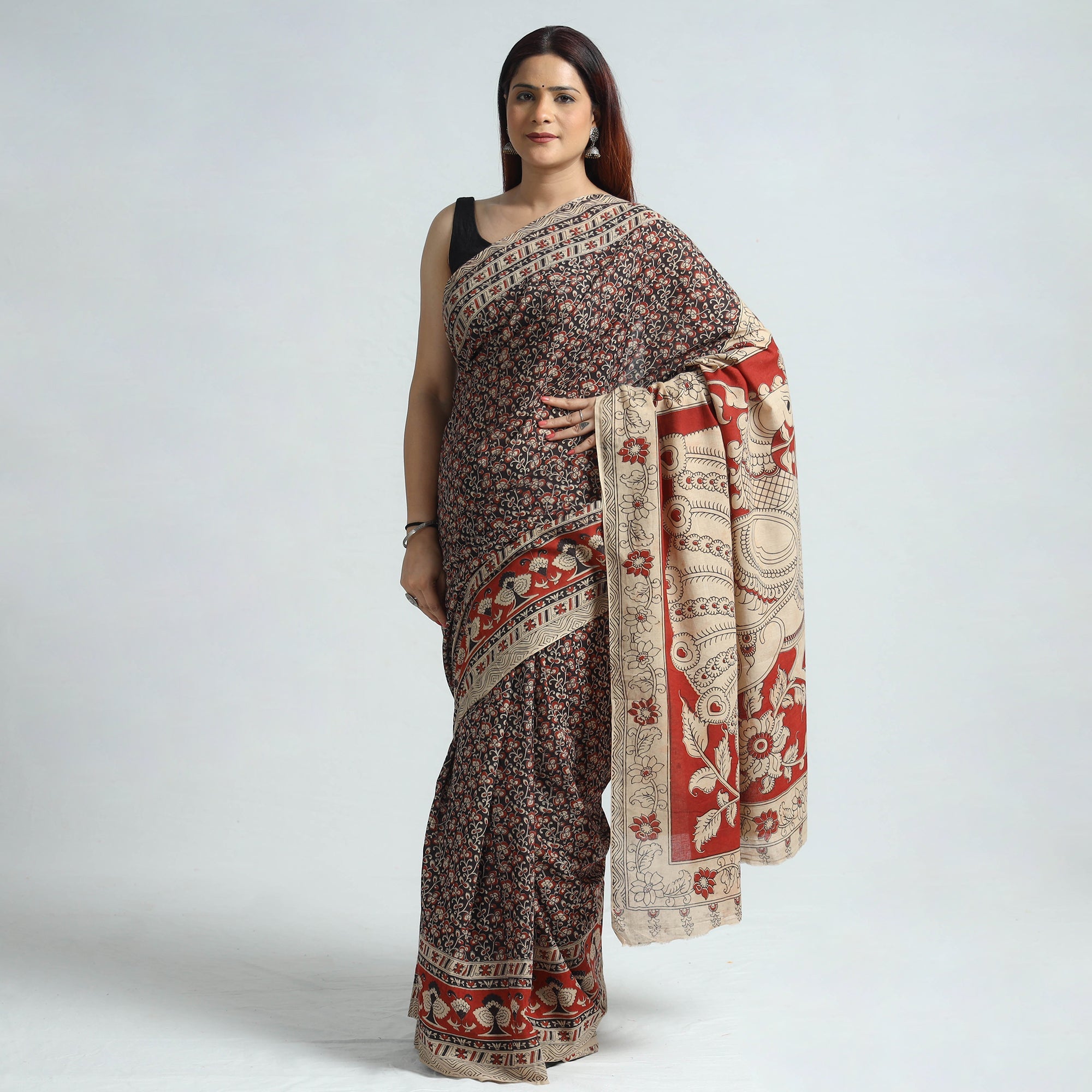 SOUTH KARGHA Black - Kalamkari Printed Cotton Saree with Blouse Piece 06 - view 2