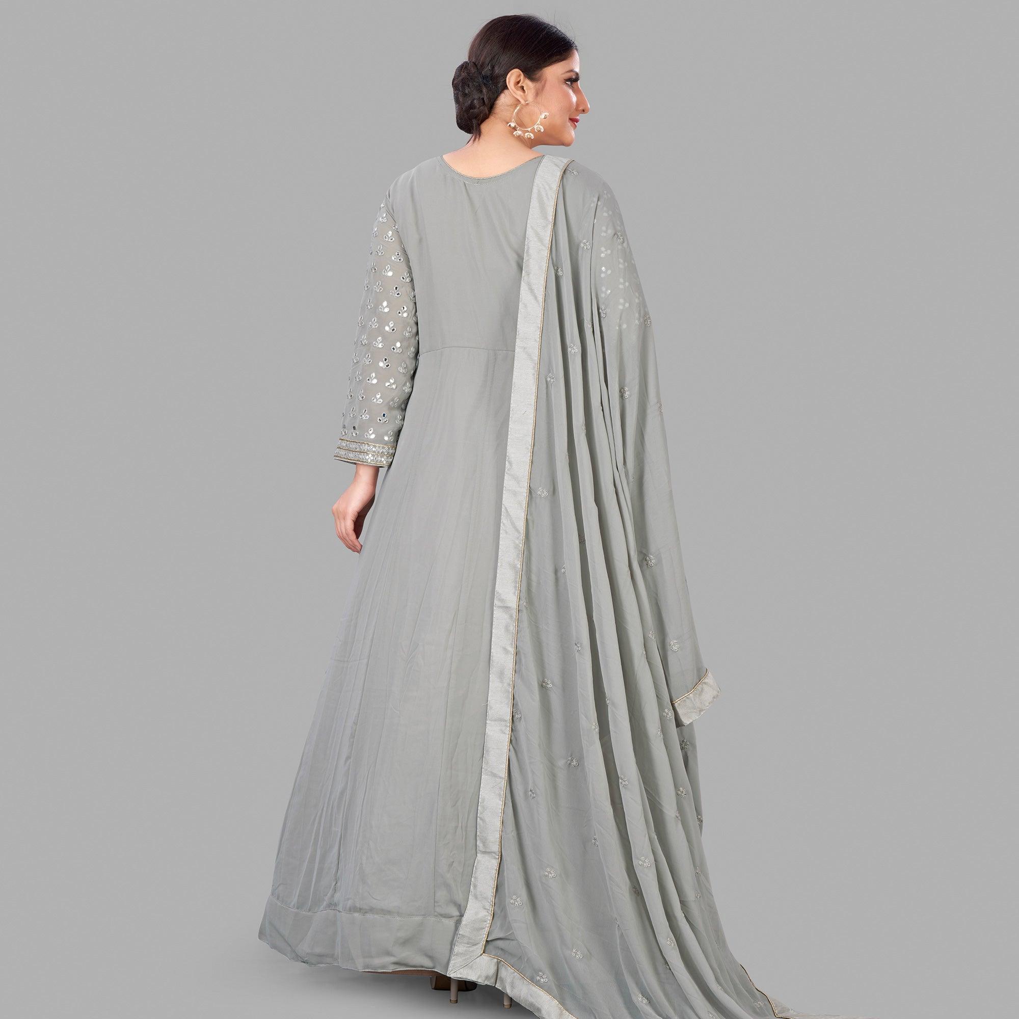 Peachmode Seller Grey Partywear Embroidered Heavy Faux Georgette A line Anarkali suit - view 4