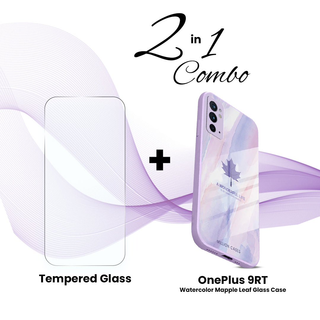 OnePlus (2 in 1 Combo) - Watercolor Mapple Leaf Glass Case + Tempered Glass - view 9